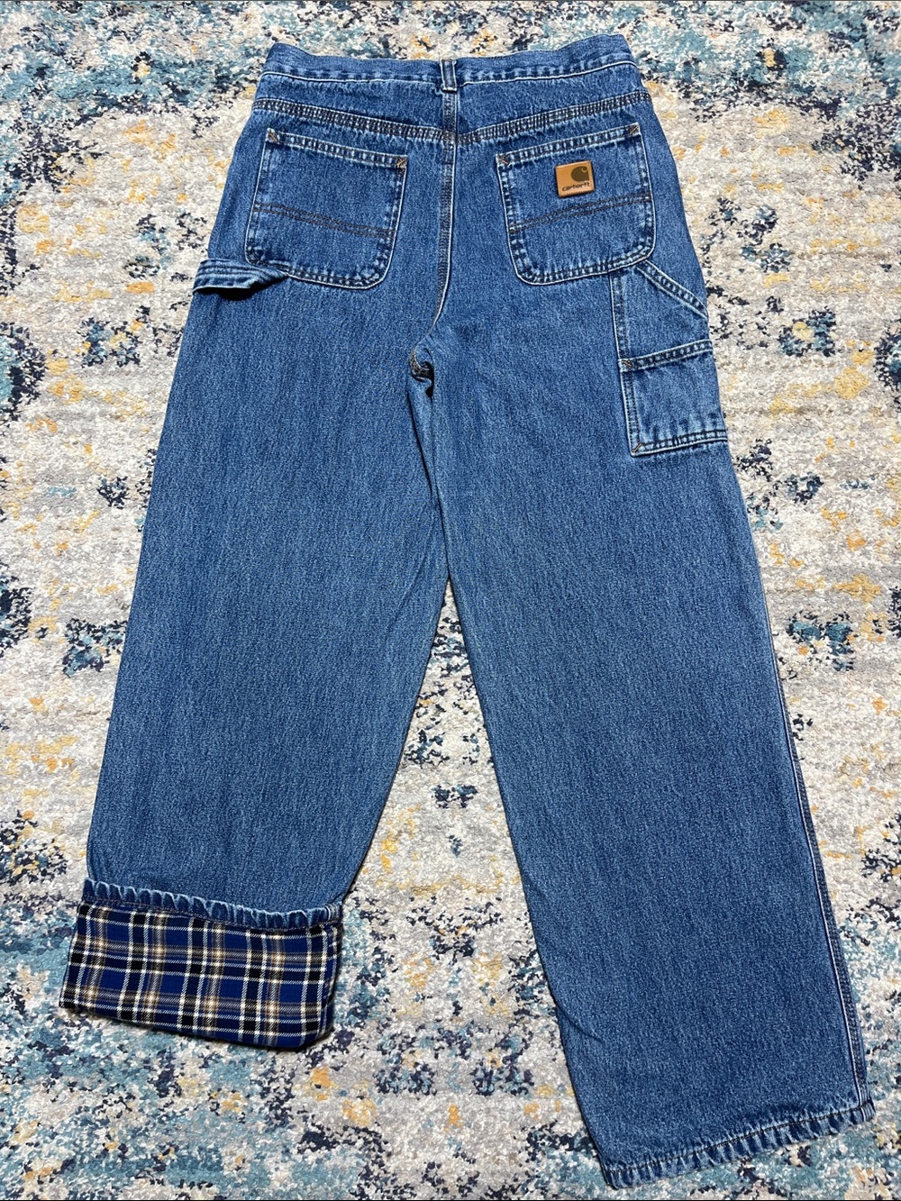 VTG Carhartt Flannel Lined Carpenter Jeans Size 14